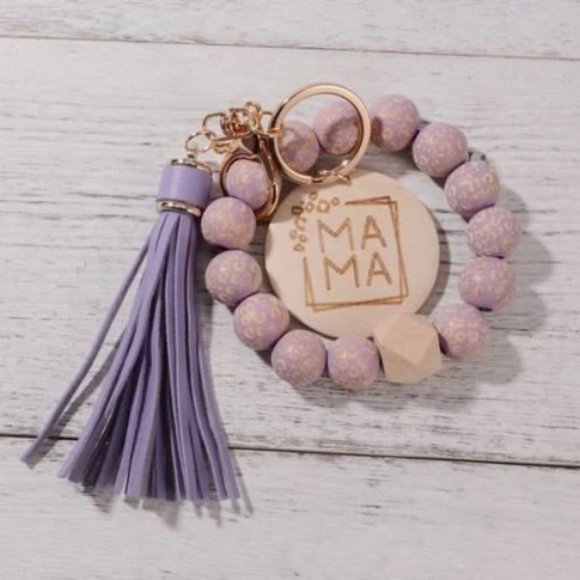 Beaded MAMA Keychain, Mama Wristlet, Wood Keychain, Mama Bag Charm - Picture 2 of 3